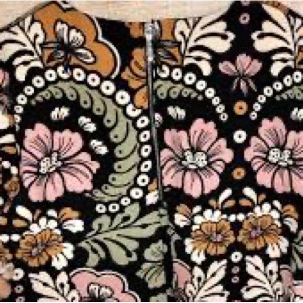 H&M 3/4 sleeve retro fall colors floral top black cropped size 12 - Picture 4 of 13